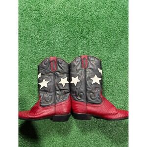 Star-Embellished Red and Black Ankle Boots